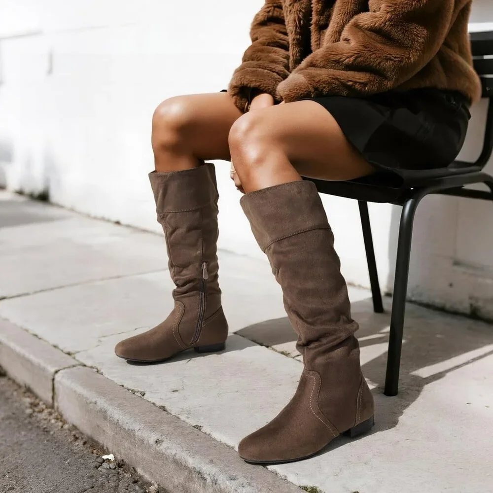 Women's Taupe Dream Pairs Pull On Knee High Boots for Fall and Winter